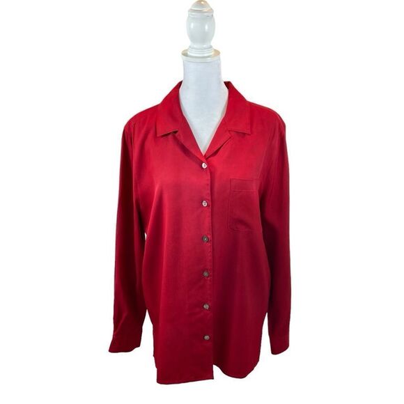 Ladies Vintage Lord & Taylor Exclusively for‎ You Red Silk Button Down Blouse 10 - Picture 4 of 11